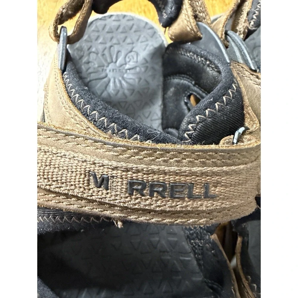 Merrell Men's Cambrian Strap Dark Earth Hiking Water Sandals Leather Adjustable